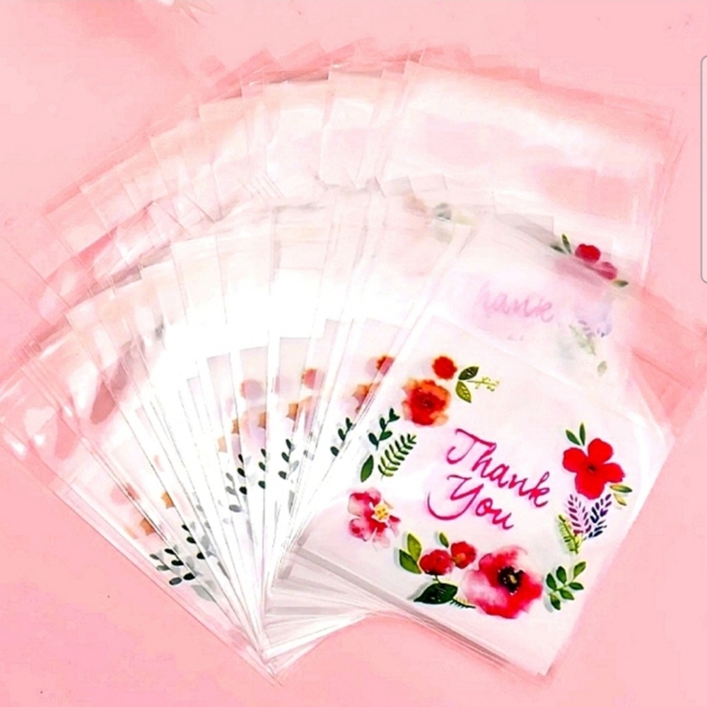 20 Floral Design Cellophane Thank you Self Adhesive Bags
